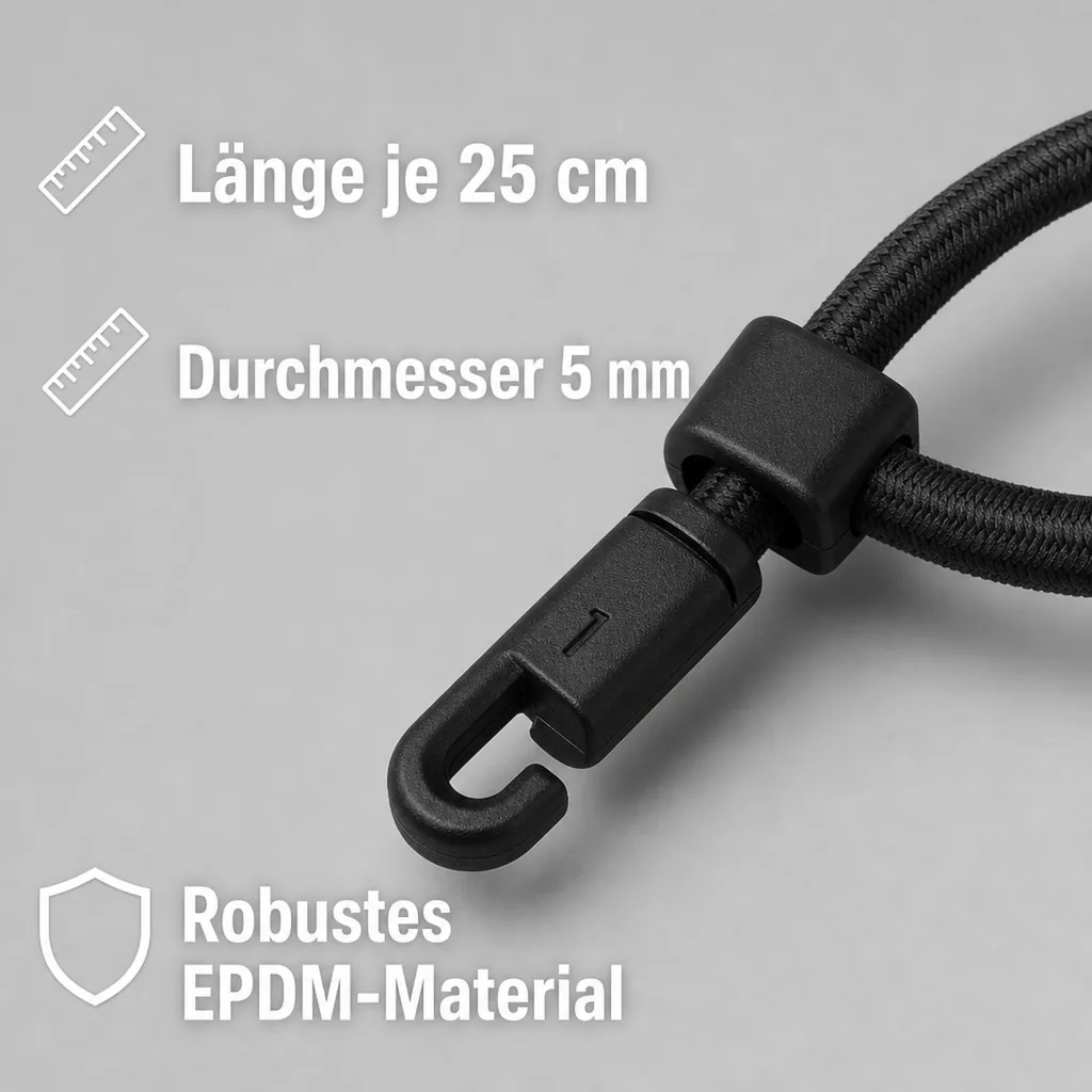 Spanngummi Set, 10er, flexible Spanner 25cm mit Quersicherung, Planenbefestigung