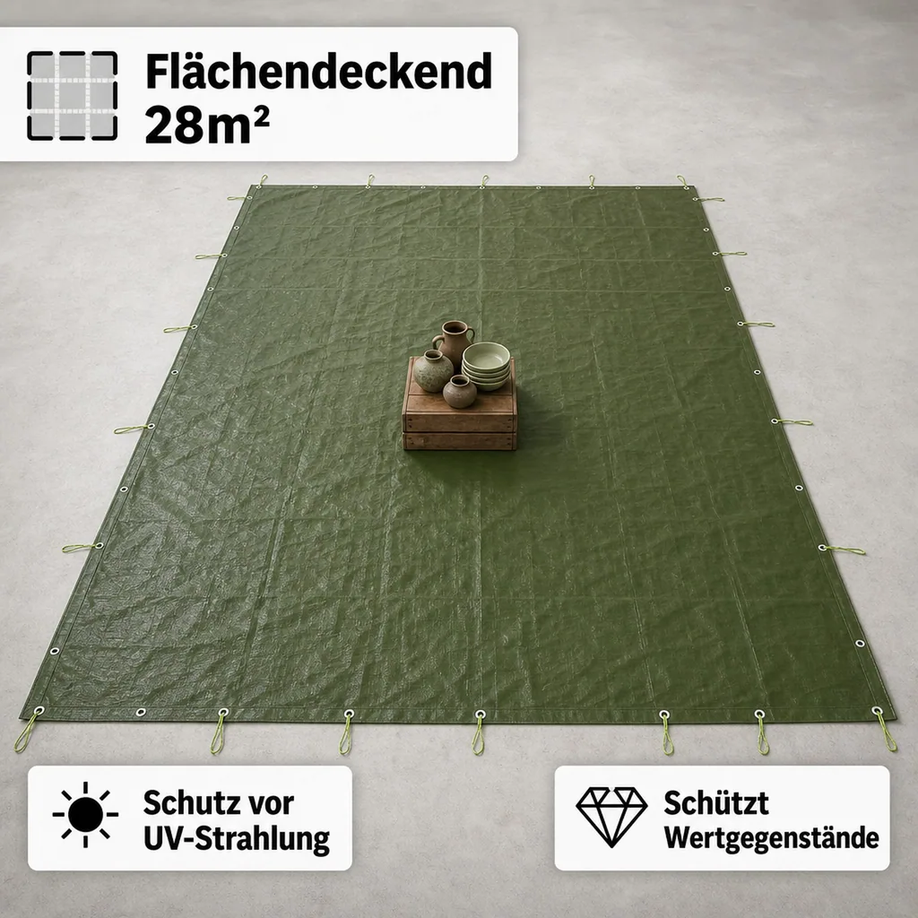 Abdeckplane, 210g/m² 4x7m grün (28m²), wasserdicht, reißfest