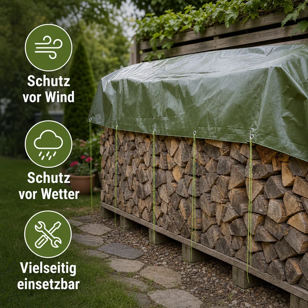Abdeckplane, 210g/m² 4x7m grün (28m²), wasserdicht, reißfest