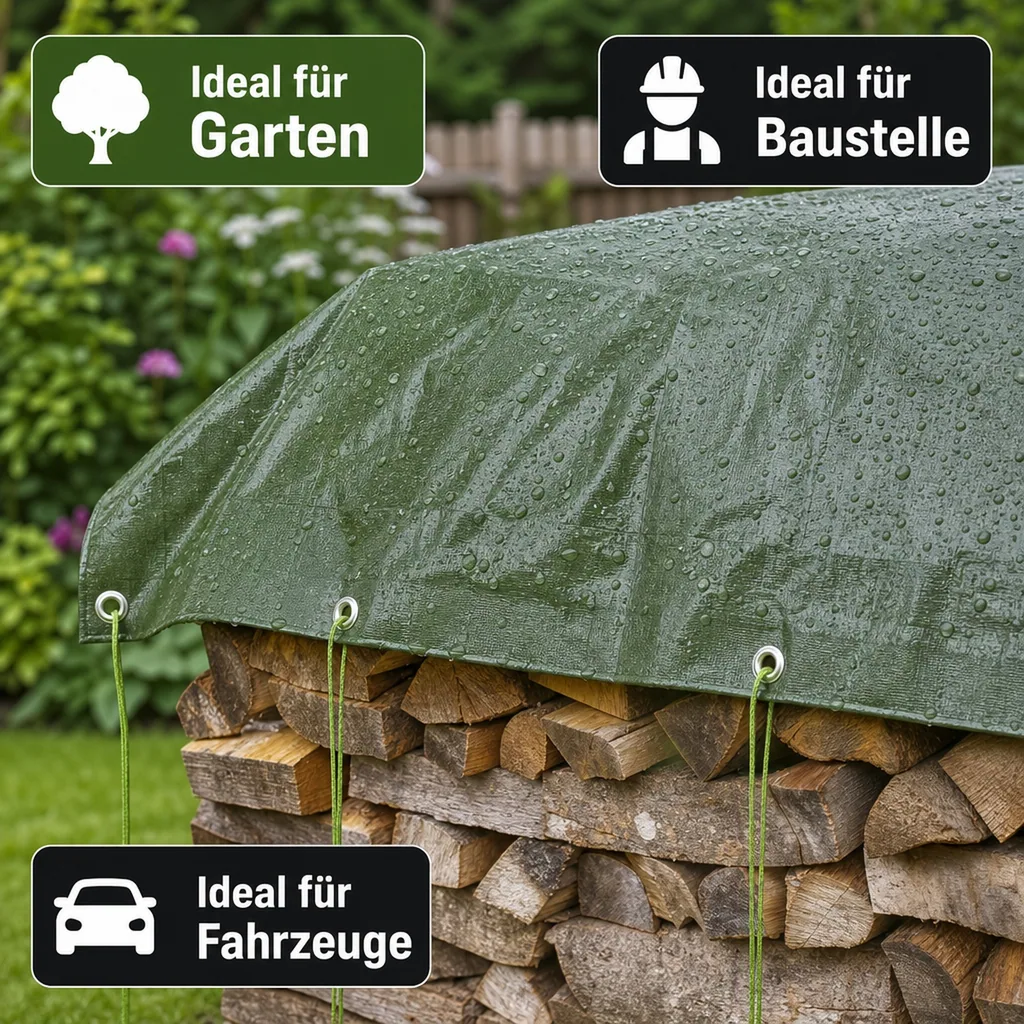 Abdeckplane, 210g/m² 4x7m grün (28m²), wasserdicht, reißfest