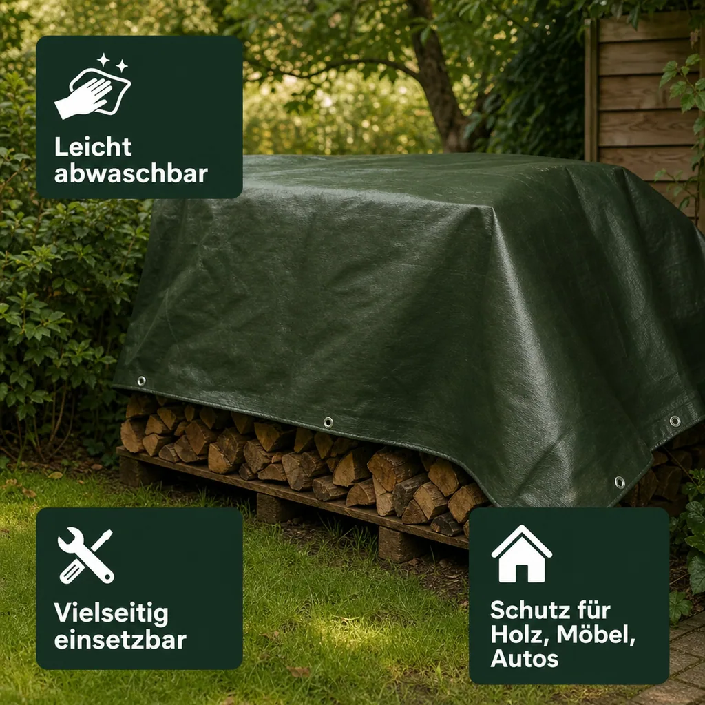 Abdeckplane 210g/m², 6x10m grün, (60m²), wasserdicht und reissfest