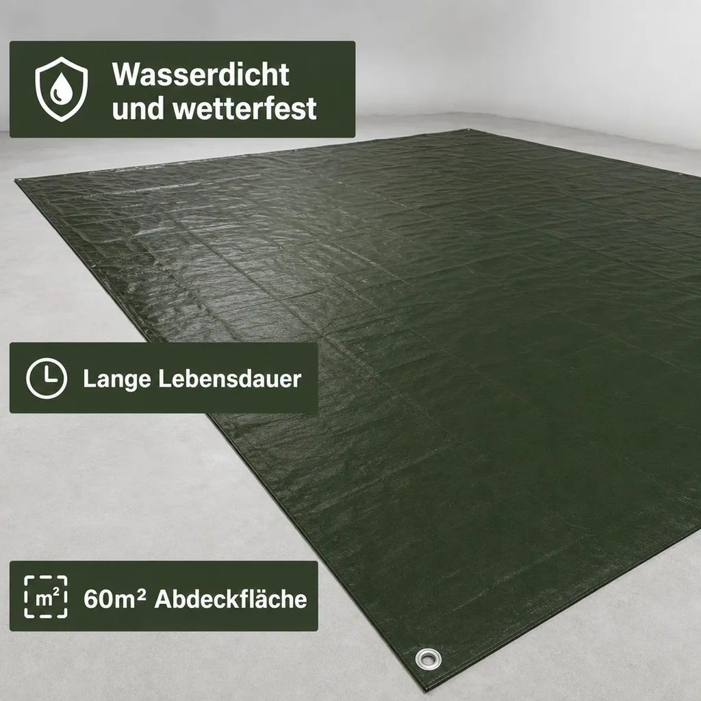 Abdeckplane 210g/m², 6x10m grün, (60m²), wasserdicht und reissfest