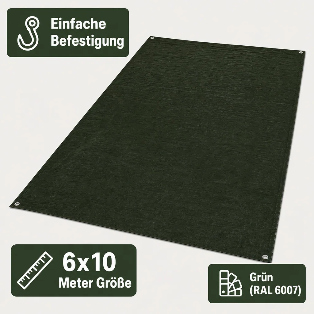 Abdeckplane 210g/m², 6x10m grün, (60m²), wasserdicht und reissfest