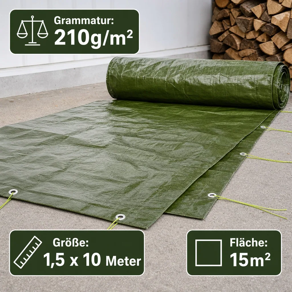 Abdeckplane 210g/m², 1,5 x 10m grün (15m²)