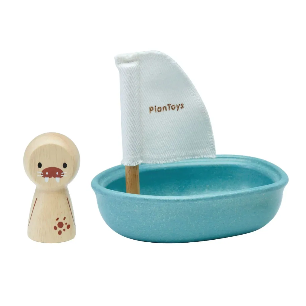 Plan Toys - Badewannen Spielzeug - Segelboot Modern Rustic, Gummibaumholz