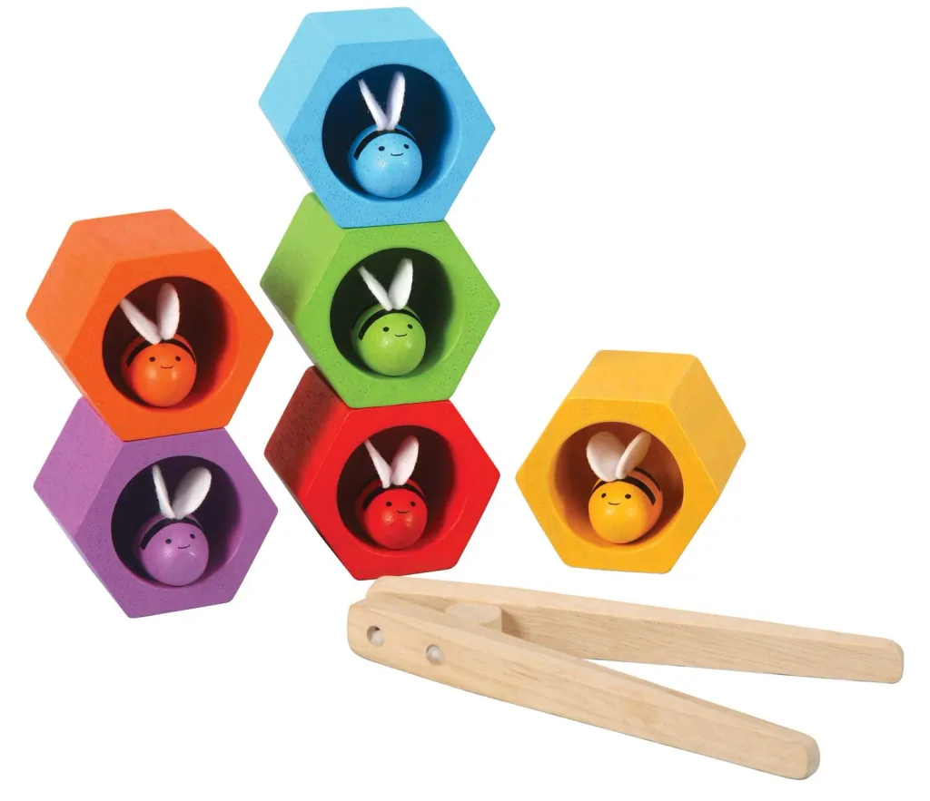 Plan Toys - Geschicklichkeitsspiel Bienenwaben, Gummibaumholz
