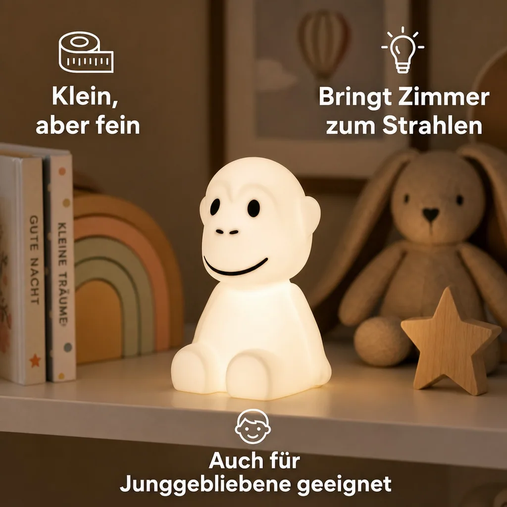Mr Maria Nachtlicht, Stilllicht - für Kinder, Affe, schaltet sich nach 15 Minuten automatisch aus