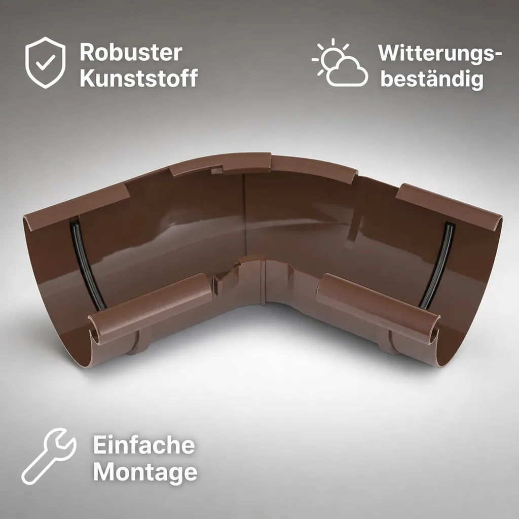 Regenrinne, Eckstück Innen einstellbar 120-145°, braun, System 125