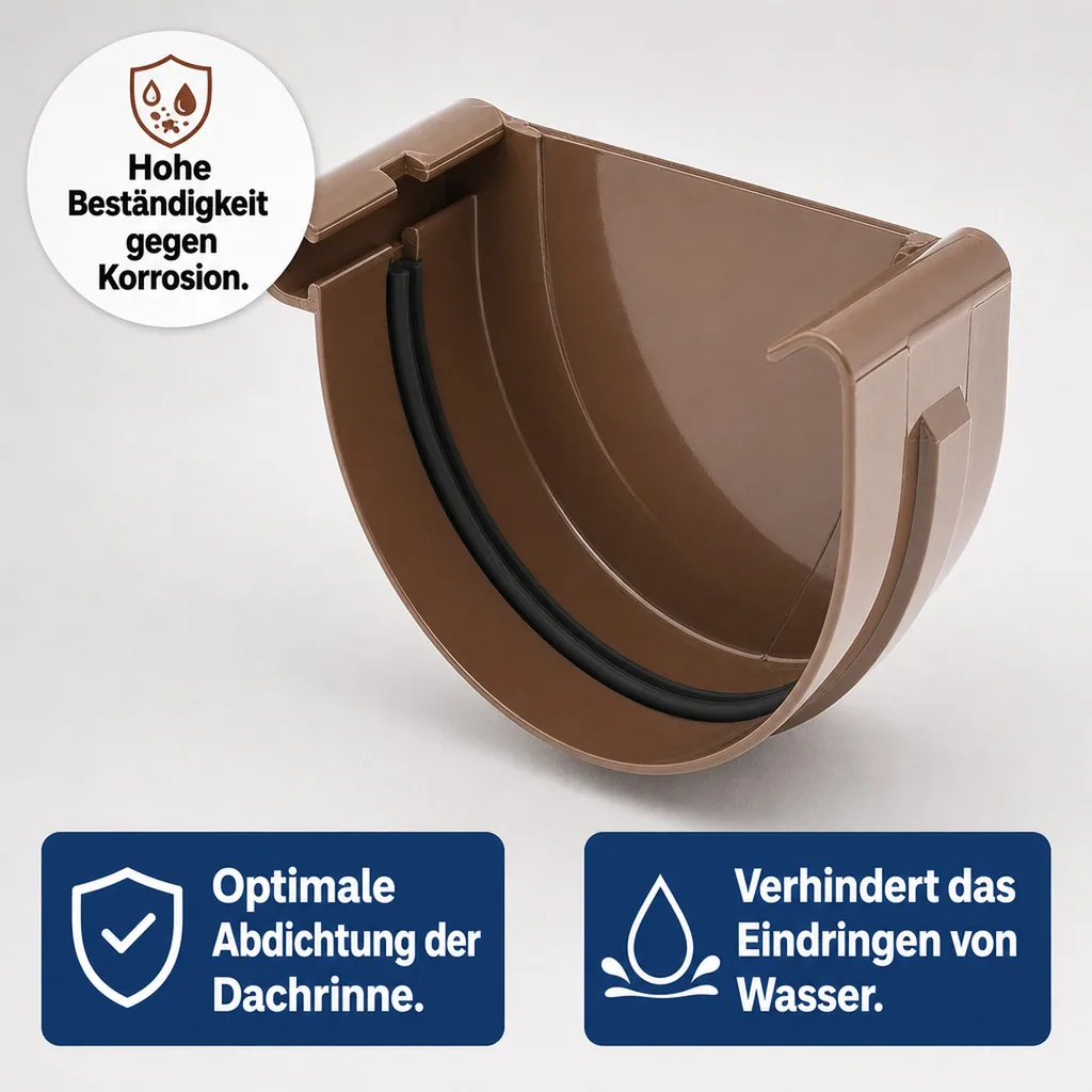 Rinnenkappe links braun, Dachrinne System 75, Regenrinne