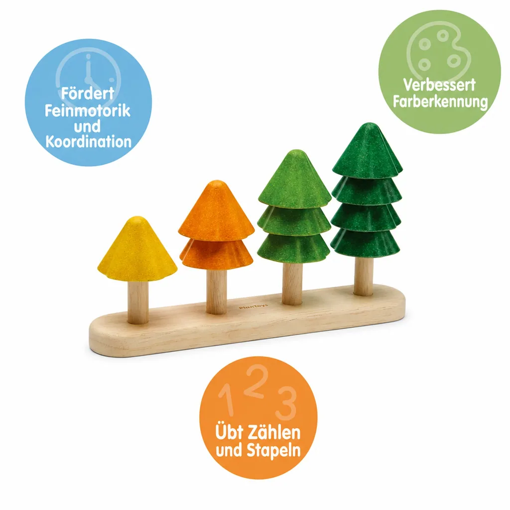Plan Toys - Sortierspielzeug - Sortieren und Zählen Bäume, Gummibaumholz