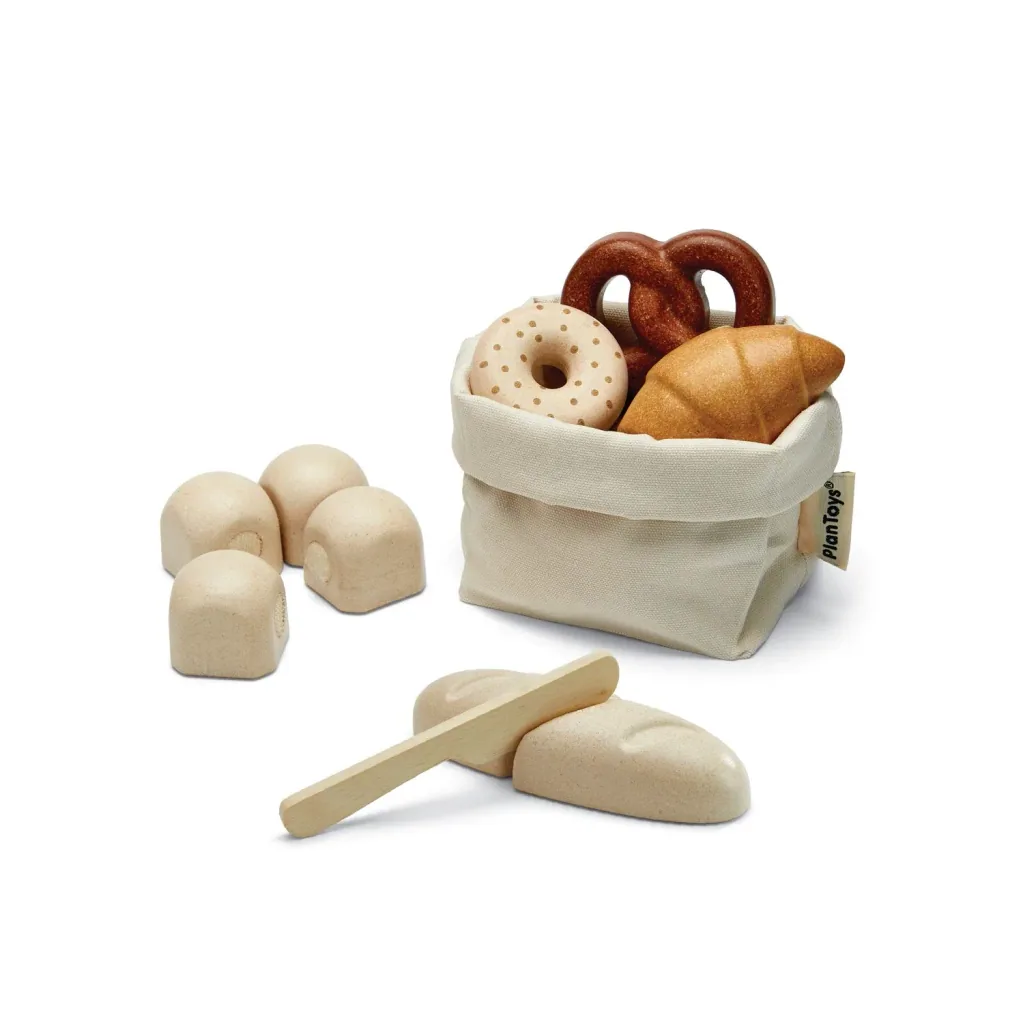 Plan Toys - Brot Set - Kinderküche Zubehör, Gummibaumholz