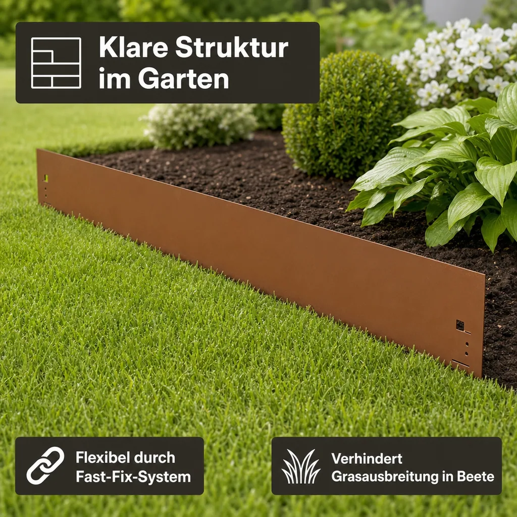 Rasenkanten Metall Höhe 13.5-18.5 cm Länge 120 cm  | Beeteinfassung | Beetumrandung | Beetbegrenzungen, Farbe: Braun; Größe: 1 Stück 18.5cm