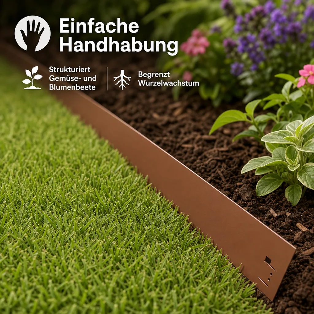 Rasenkanten Metall Höhe 13.5-18.5 cm Länge 120 cm  | Beeteinfassung | Beetumrandung | Beetbegrenzungen, Farbe: Braun; Größe: 1 Stück 18.5cm