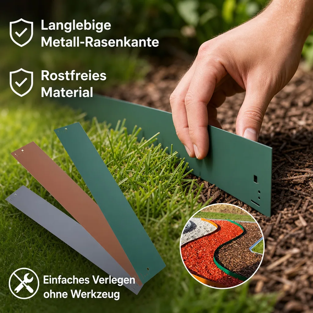 Rasenkanten Metall 18.5 cm x 120 cm | Beeteinfassung | Beetumrandung | Beetbegrenzungen, Color-GS: ohne Farbe