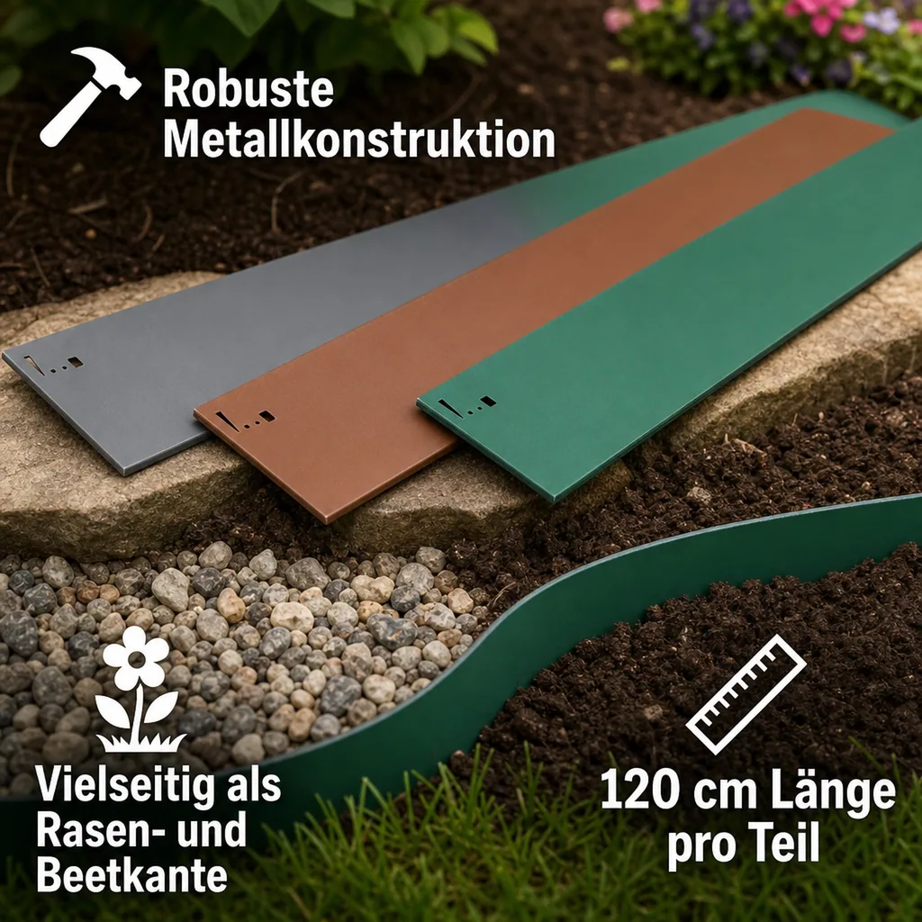 Rasenkanten Metall 18.5 cm x 120 cm | Beeteinfassung | Beetumrandung | Beetbegrenzungen, Color-GS: ohne Farbe