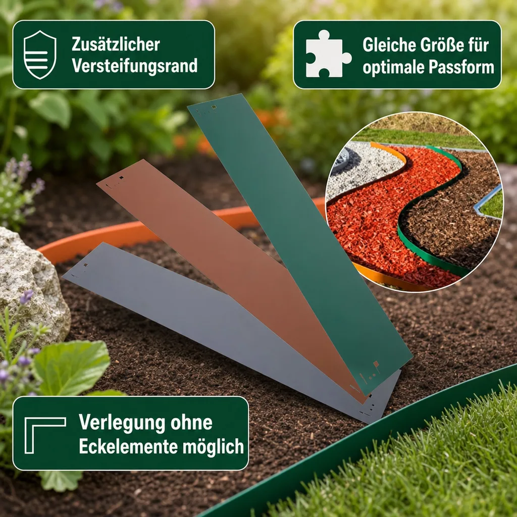 Rasenkanten Metall 18.5 cm x 120 cm | Beeteinfassung | Beetumrandung | Beetbegrenzungen, Color-GS: ohne Farbe