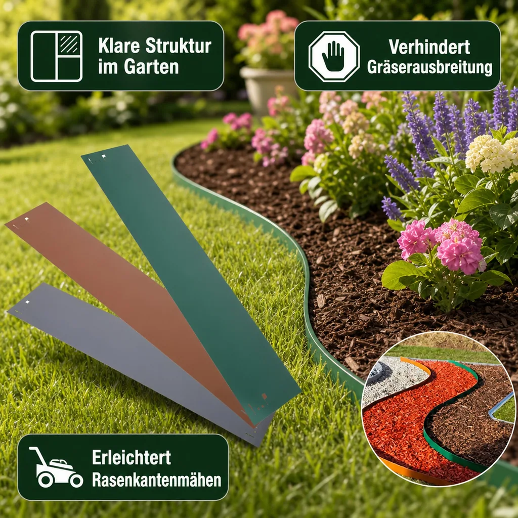 Rasenkanten Metall 18.5 cm x 120 cm | Beeteinfassung | Beetumrandung | Beetbegrenzungen, Color-GS: ohne Farbe