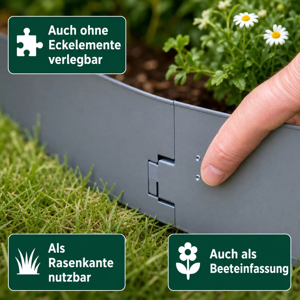 Rasenkanten Metall Höhe 13.5-18.5 cm Länge 120 cm  | Beeteinfassung | Beetumrandung | Beetbegrenzungen, Farbe: Grau; Größe: 1 Stück 18.5cm