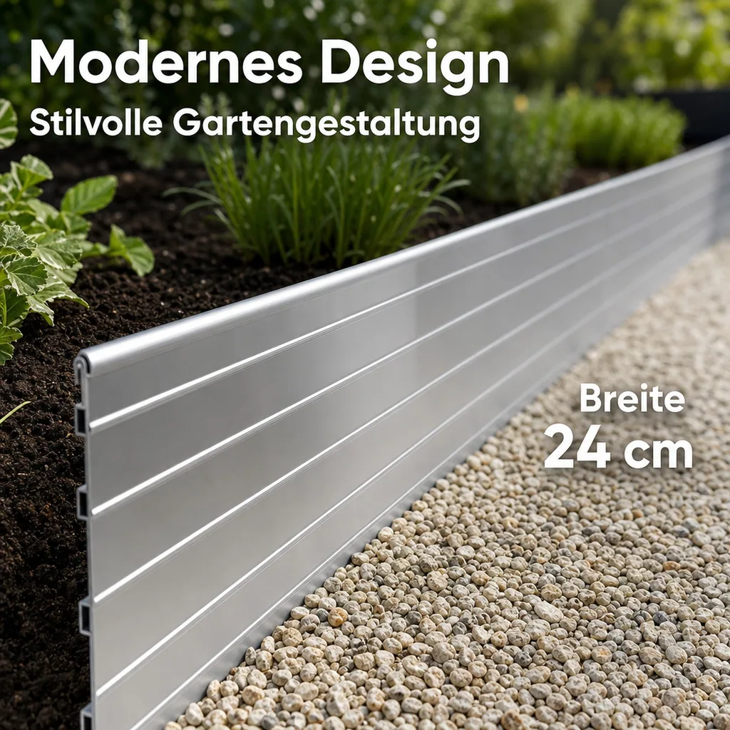 Ultra Starke Alu Rasenkanten 10-14-24 cm, Breite: 24 cm; Menge: 5 Stück; Länge-GS: 1 m