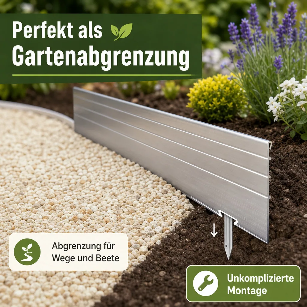 Ultra Starke Alu Rasenkanten 10-14-24 cm, Breite: 24 cm; Menge: 5 Stück; Länge-GS: 1 m