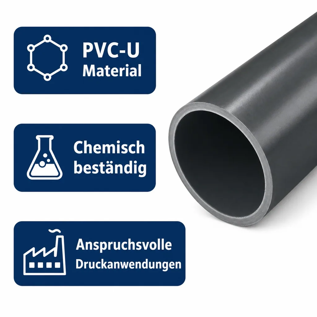 PVC Druckrohr 20mm, PVC Rohr 1m, Druckrohr 16 bar