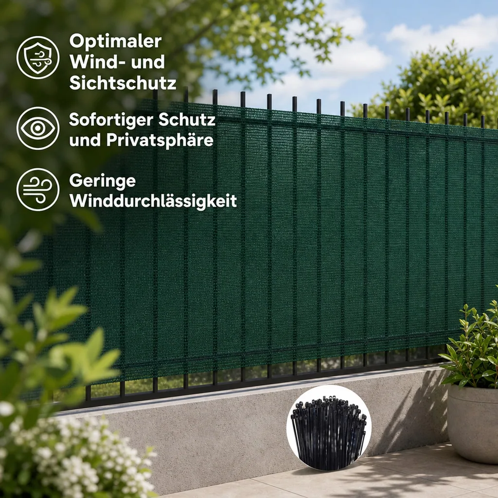 Sichtschutznetz, Windschutznetz, Set mit Kabelbindern, 1,2x25m