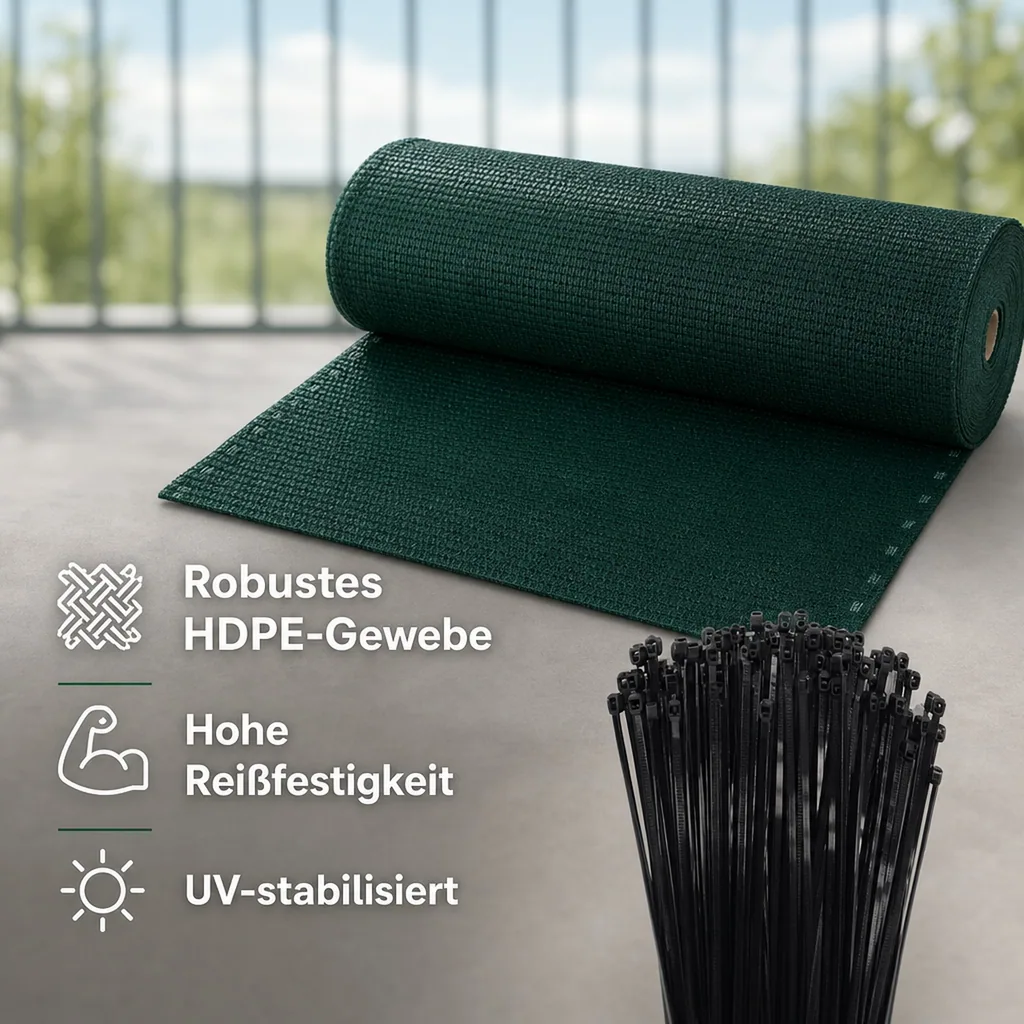 Sichtschutznetz, Windschutznetz, 1,5 m Breite, 50 m, mit Kabelbinder