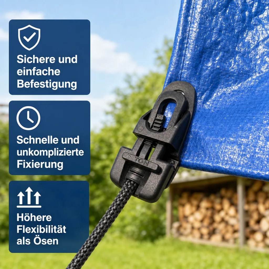Planen Clips, 10x Befestigungsclips, schwarz, wiederverwendbar