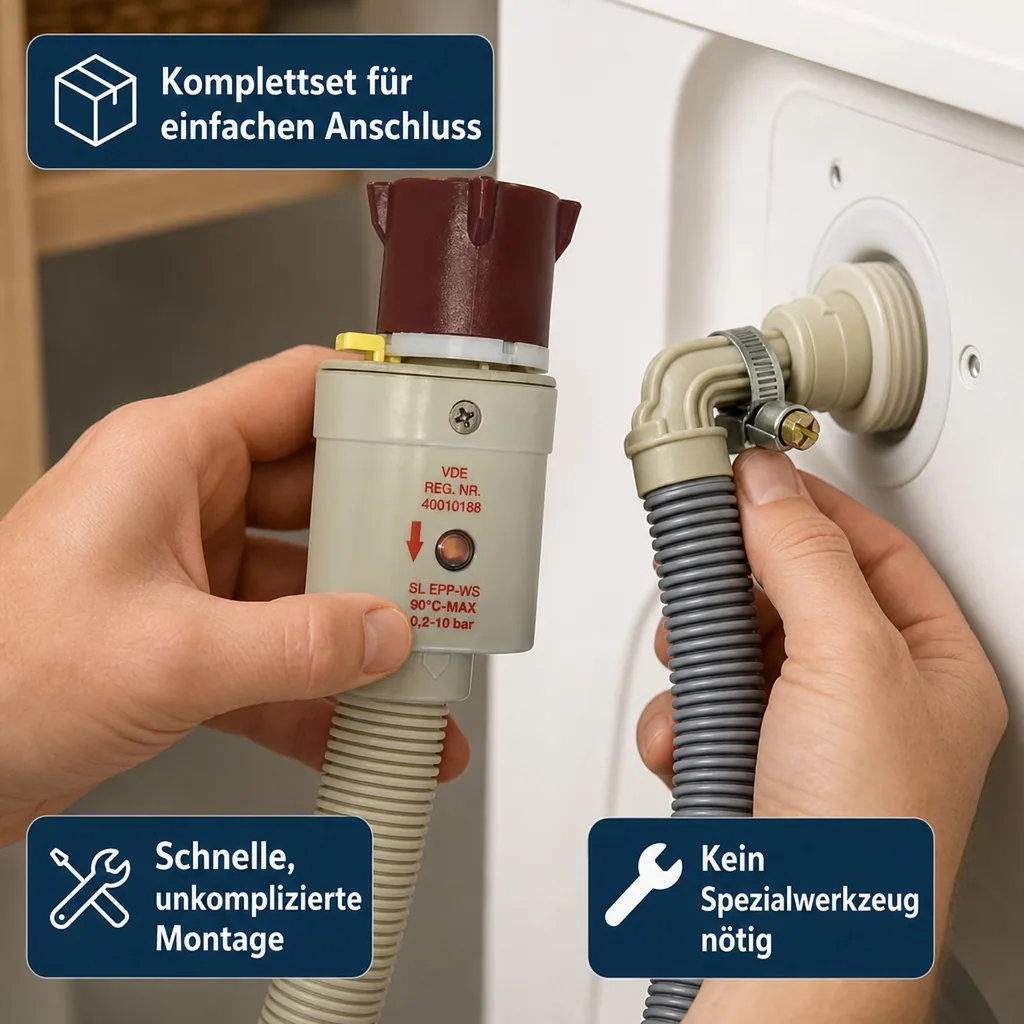 Aquastop Schlauch Set, 2,5m, Ablaufschlauch, Schlauchschellen, Waschmaschine Spülmaschine