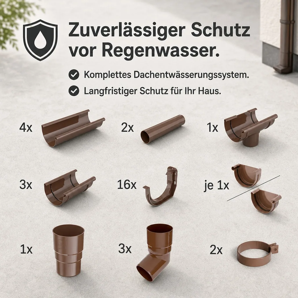 Regenrinne Set 8m braun, Dachrinne System 75, Kunststoff