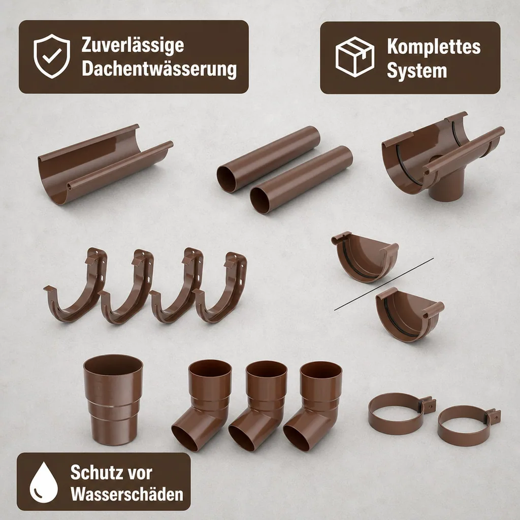 Dachrinne Set, Regenrinne 2m braun, System 75