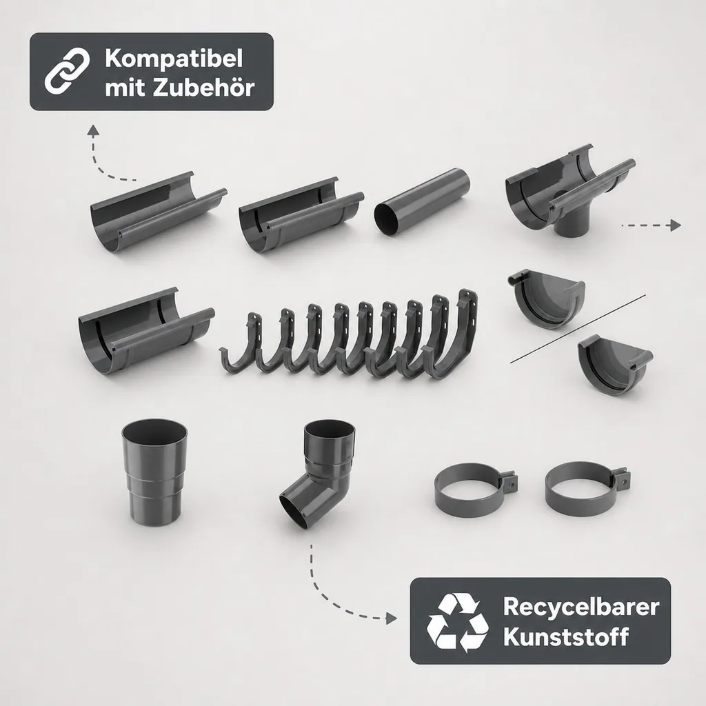 Regenrinne Komplettset, Dachrinne 4m graphit, System 75