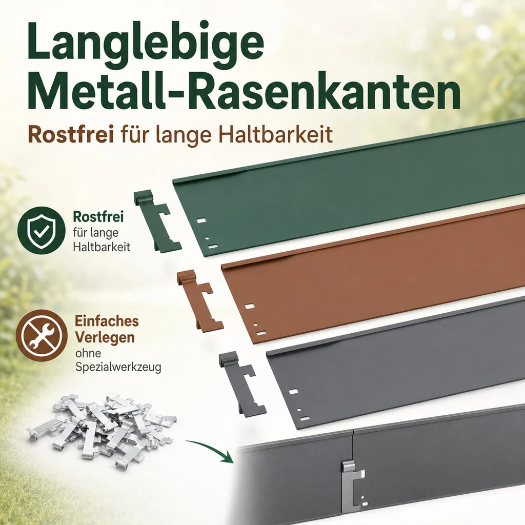 Rasenkanten Metall Höhe 13.5-18.5 cm Länge 120 cm  | Beeteinfassung | Beetumrandung | Beetbegrenzungen, Farbe: Grau; Größe: 10 Stück 18.5cm