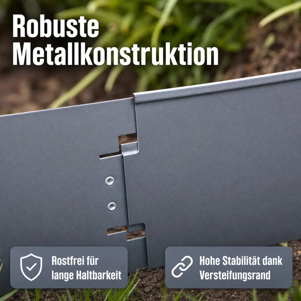 Rasenkanten Metall Höhe 13.5-18.5 cm Länge 120 cm  | Beeteinfassung | Beetumrandung | Beetbegrenzungen, Farbe: Grau; Größe: 10 Stück 18.5cm