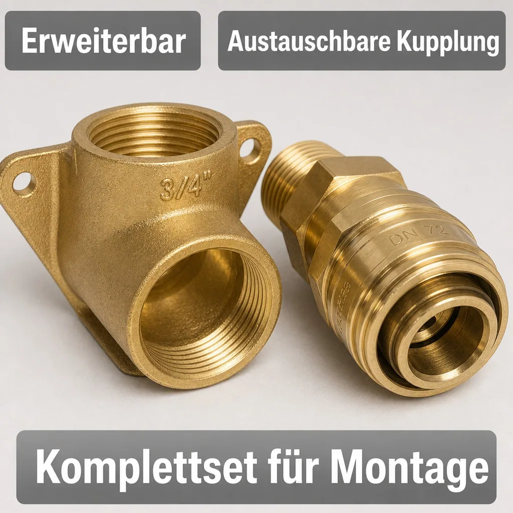 Druckluft Messing Wanddose SET 1 Kupplung