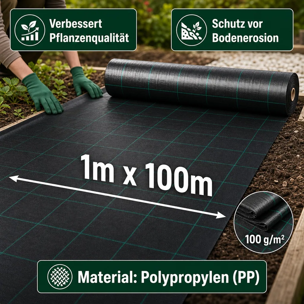 Unkrautvlies, Bodengewebe, Abdeckvlies 1m x 100m, 100g/m²