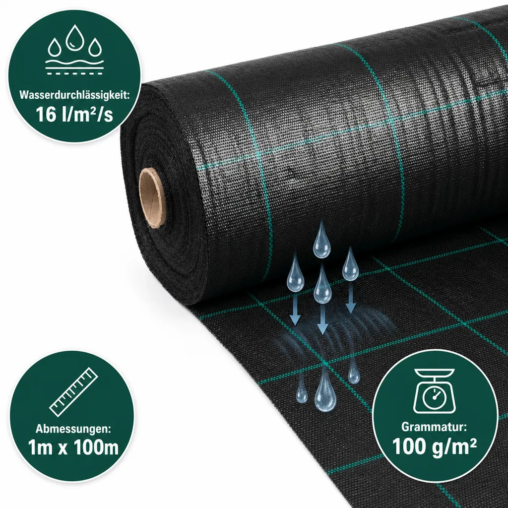 Unkrautvlies, Bodengewebe, Abdeckvlies 1m x 100m, 100g/m²