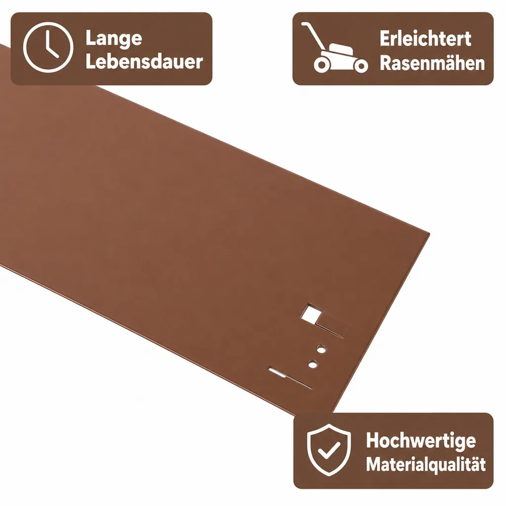 Rasenkanten Metall Höhe 13.5-18.5 cm Länge 120 cm  | Beeteinfassung | Beetumrandung | Beetbegrenzungen, Farbe: Braun; Größe: 10 Stück 13.5cm