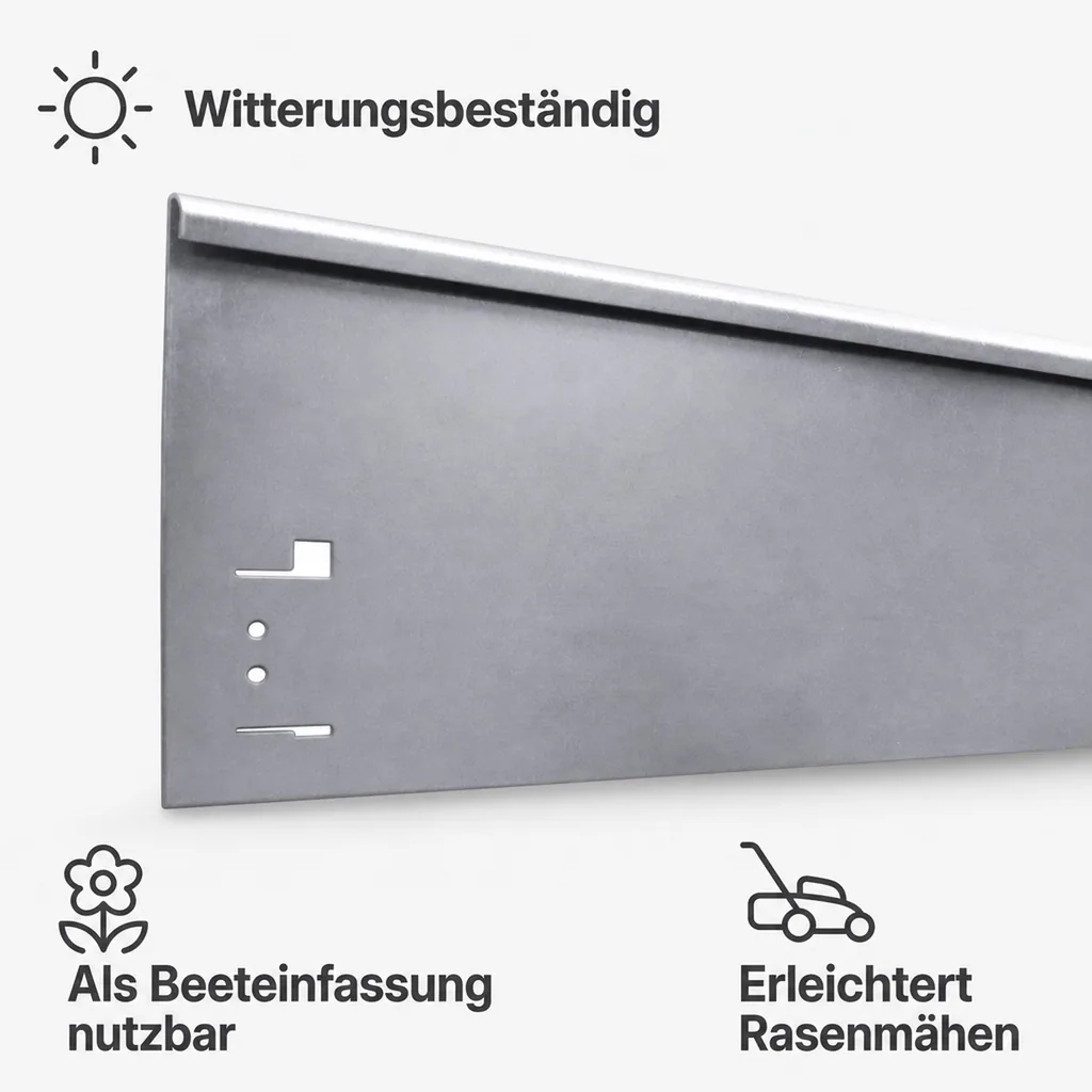 Rasenkanten Metall Höhe 13.5-18.5 cm Länge 120 cm  | Beeteinfassung | Beetumrandung | Beetbegrenzungen, Farbe: Verzinkt; Größe: 5 Stück 18.5cm