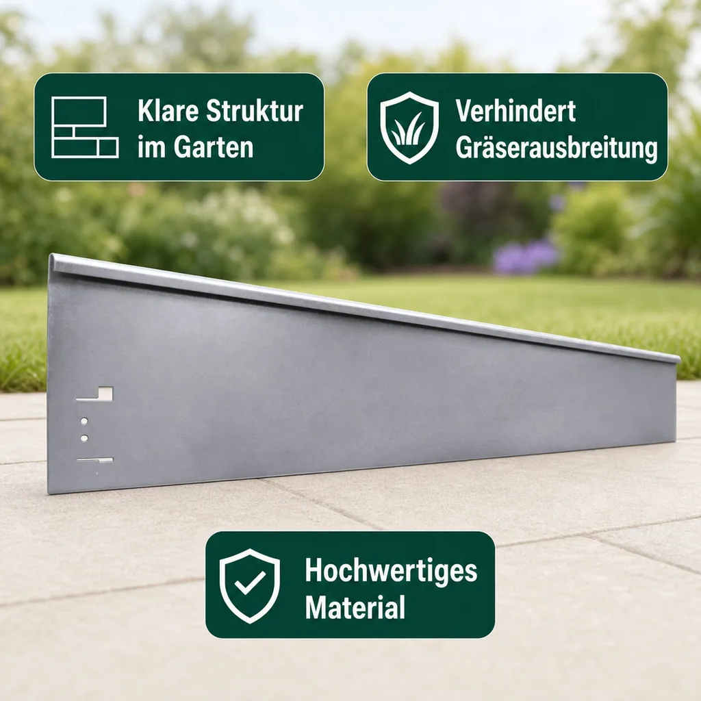 Rasenkanten Metall Höhe 13.5-18.5 cm Länge 120 cm  | Beeteinfassung | Beetumrandung | Beetbegrenzungen, Farbe: Verzinkt; Größe: 5 Stück 18.5cm