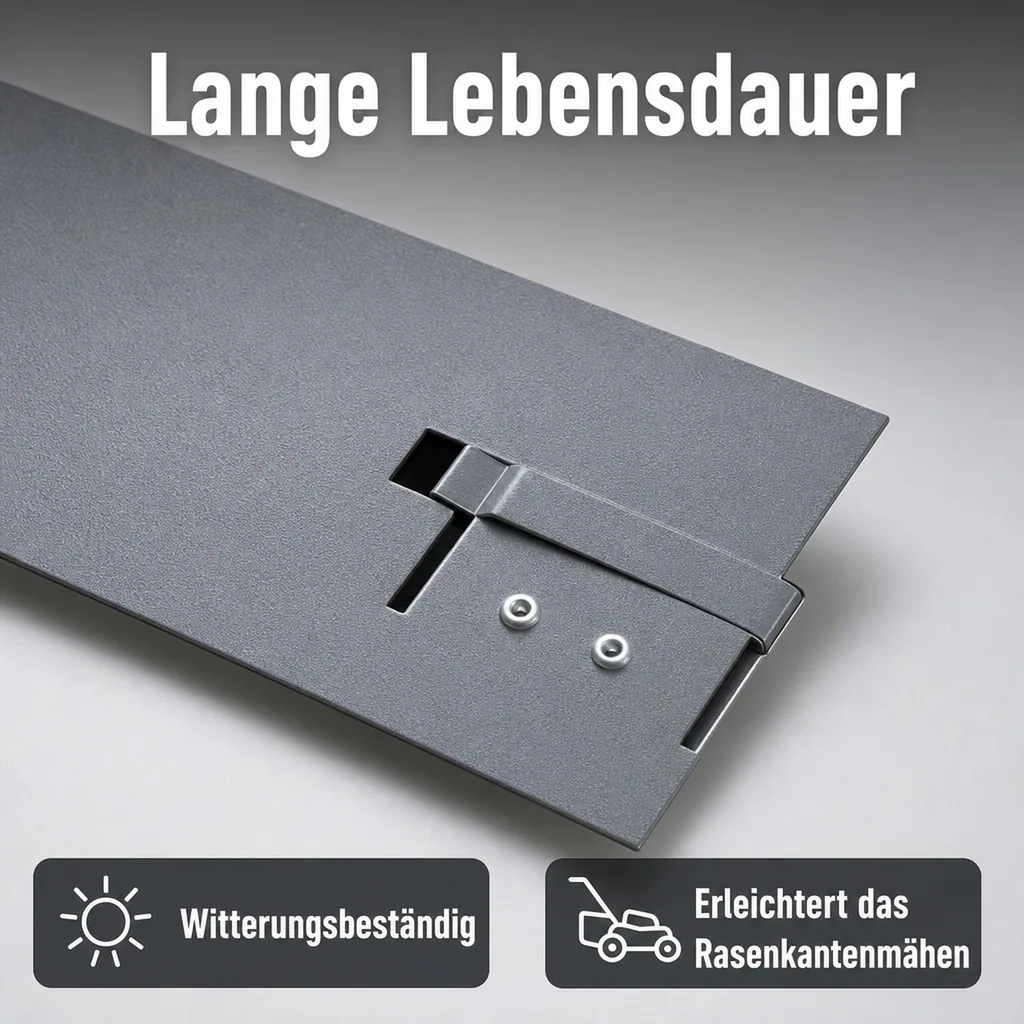 Rasenkanten Metall Höhe 13.5-18.5 cm Länge 120 cm  | Beeteinfassung | Beetumrandung | Beetbegrenzungen, Farbe: Grau; Größe: 1 Stück 13.5cm