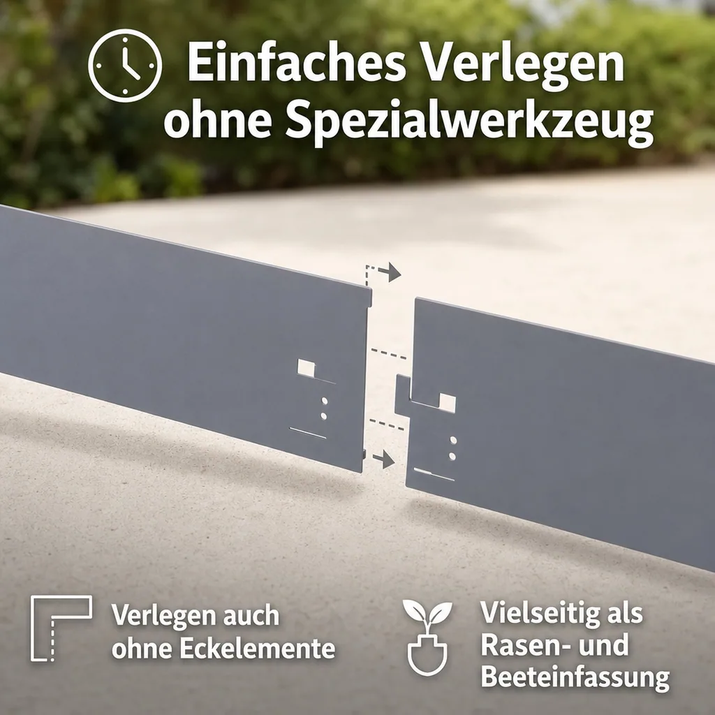 Rasenkanten Metall Höhe 13.5-18.5 cm Länge 120 cm  | Beeteinfassung | Beetumrandung | Beetbegrenzungen, Farbe: Grau; Größe: 1 Stück 13.5cm