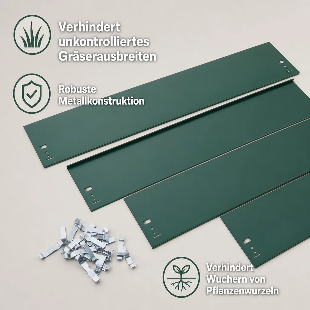 Rasenkanten Metall Höhe 13.5-18.5 cm Länge 120 cm  | Beeteinfassung | Beetumrandung | Beetbegrenzungen, Farbe: Grün; Größe: 10 Stück 18.5cm