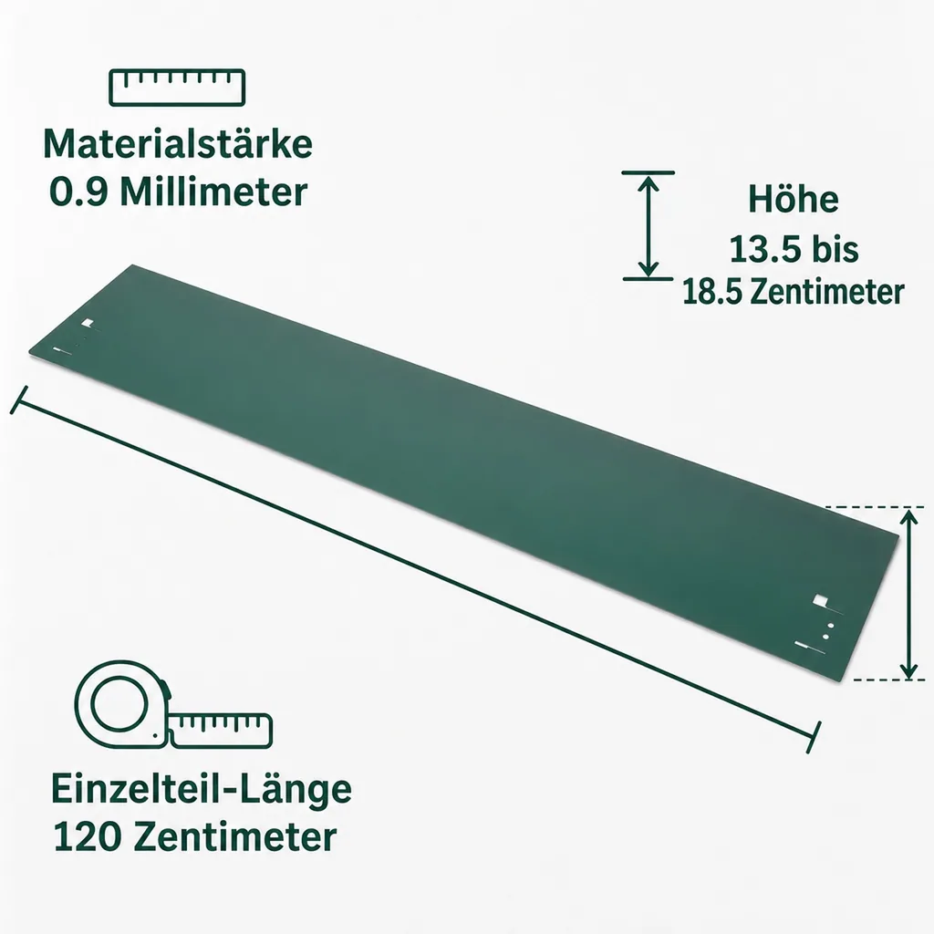 Rasenkanten Metall Höhe 13.5-18.5 cm Länge 120 cm  | Beeteinfassung | Beetumrandung | Beetbegrenzungen, Farbe: Grün; Größe: 10 Stück 18.5cm