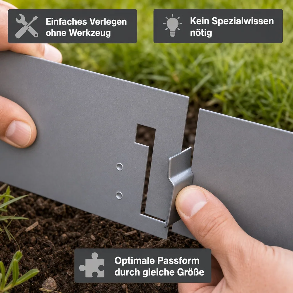 Rasenkanten Metall Höhe 13.5-18.5 cm Länge 120 cm  | Beeteinfassung | Beetumrandung | Beetbegrenzungen, Farbe: Grau; Größe: 5 Stück 18.5cm