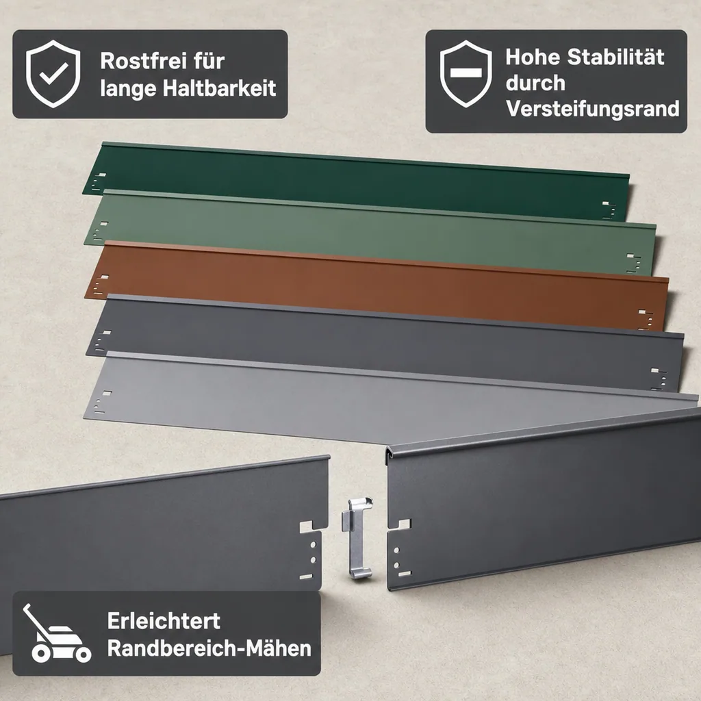 Rasenkanten Metall Höhe 13.5-18.5 cm Länge 120 cm  | Beeteinfassung | Beetumrandung | Beetbegrenzungen, Farbe: Grau; Größe: 5 Stück 18.5cm