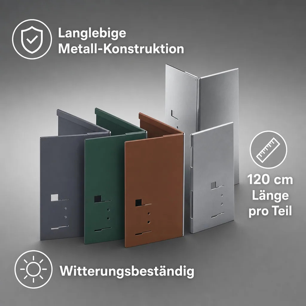 Rasenkanten Metall Höhe 13.5-18.5 cm Länge 120 cm  | Beeteinfassung | Beetumrandung | Beetbegrenzungen, Farbe: Grau; Größe: 5 Stück 18.5cm