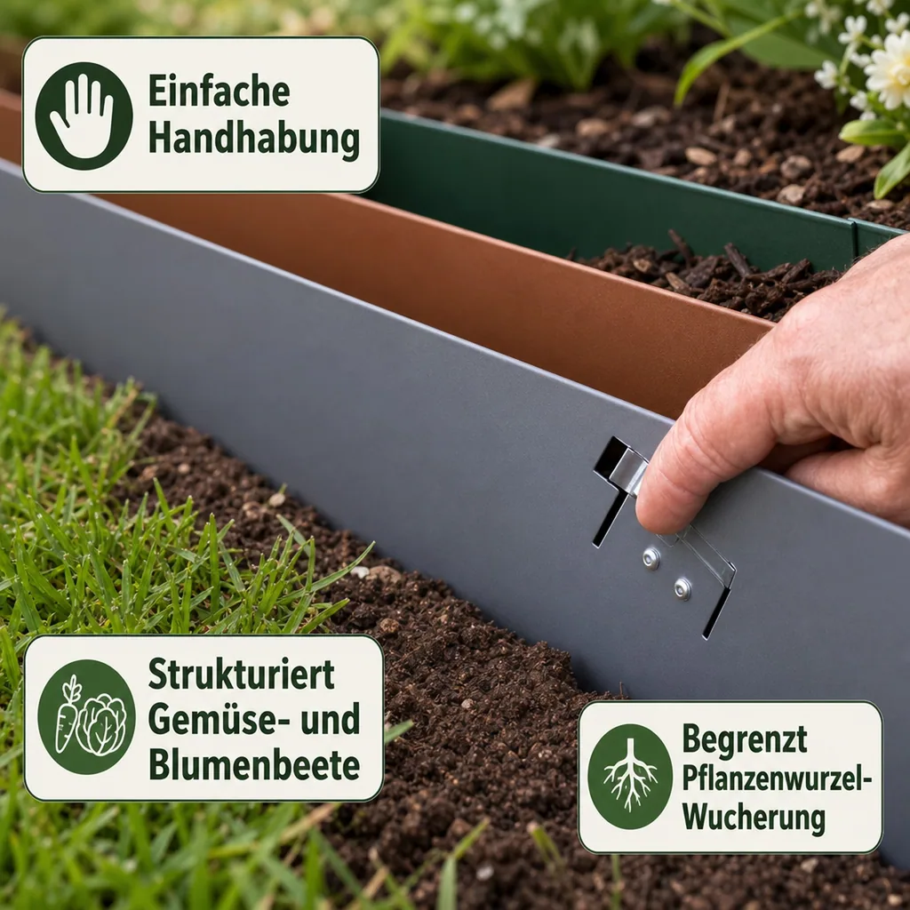 Rasenkanten Metall Höhe 13.5-18.5 cm Länge 120 cm  | Beeteinfassung | Beetumrandung | Beetbegrenzungen, Farbe: Grau; Größe: 5 Stück 18.5cm