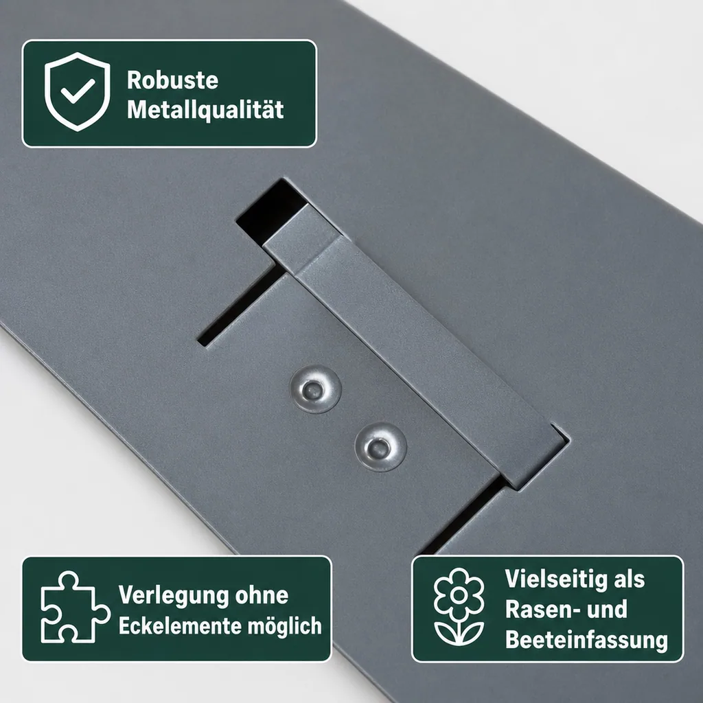 Rasenkanten Metall Höhe 13.5-18.5 cm Länge 120 cm  | Beeteinfassung | Beetumrandung | Beetbegrenzungen, Farbe: Grau; Größe: 5 Stück 18.5cm