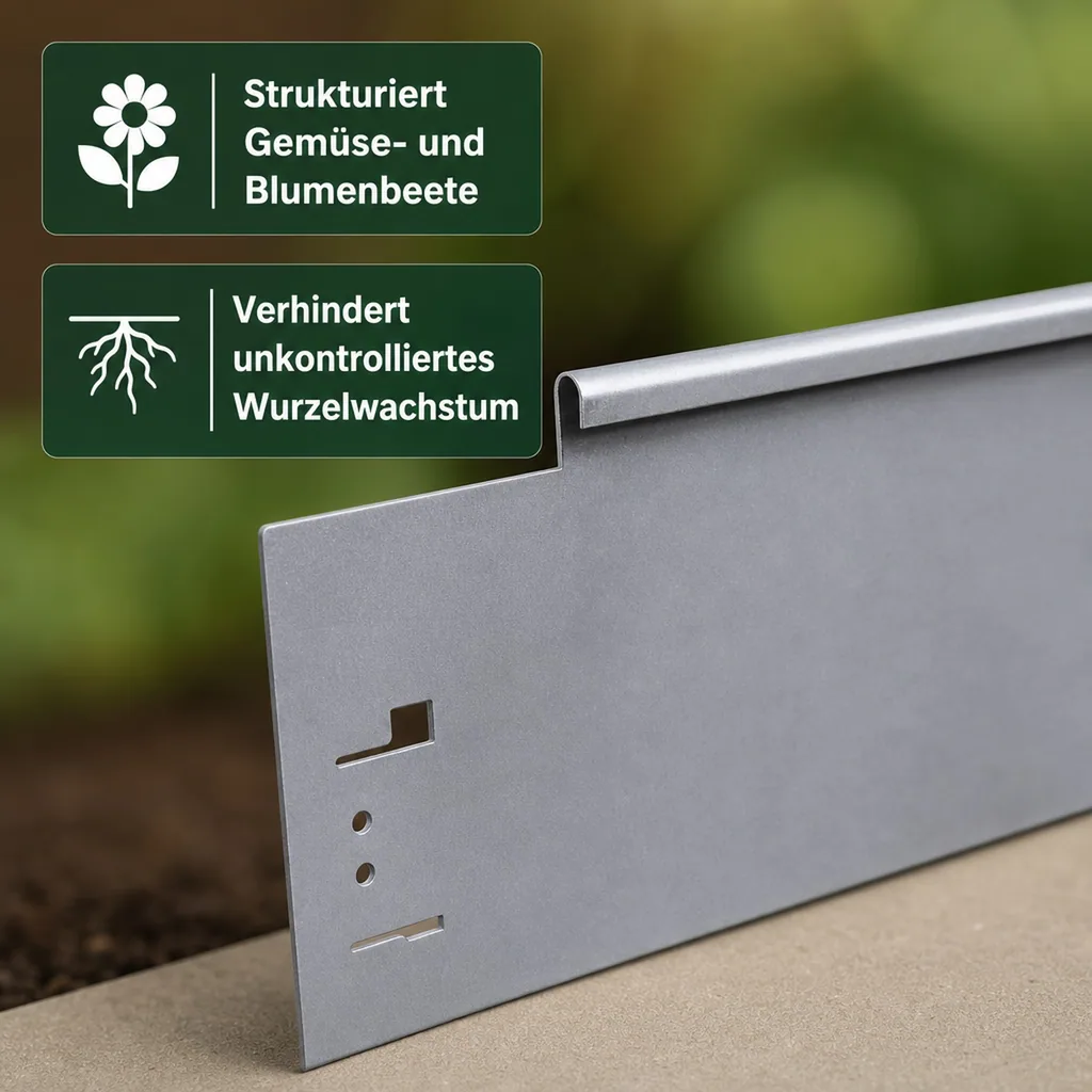 Rasenkanten Metall Höhe 13.5-18.5 cm Länge 120 cm  | Beeteinfassung | Beetumrandung | Beetbegrenzungen, Farbe: Verzinkt; Größe: 1 Stück 13.5cm